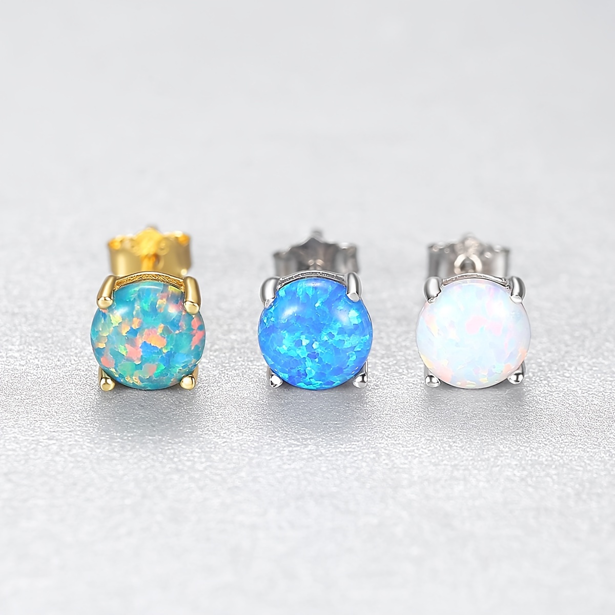 4 Prong Opal Stud Earrings 925 Silver Jewelry Gift