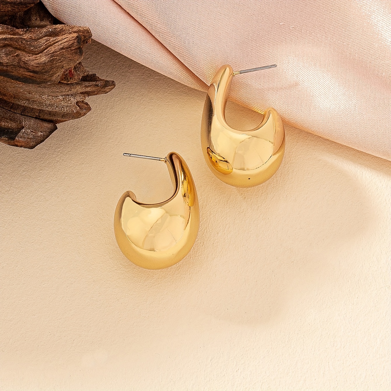 Golden Tone Teardrop Earrings Boho Style