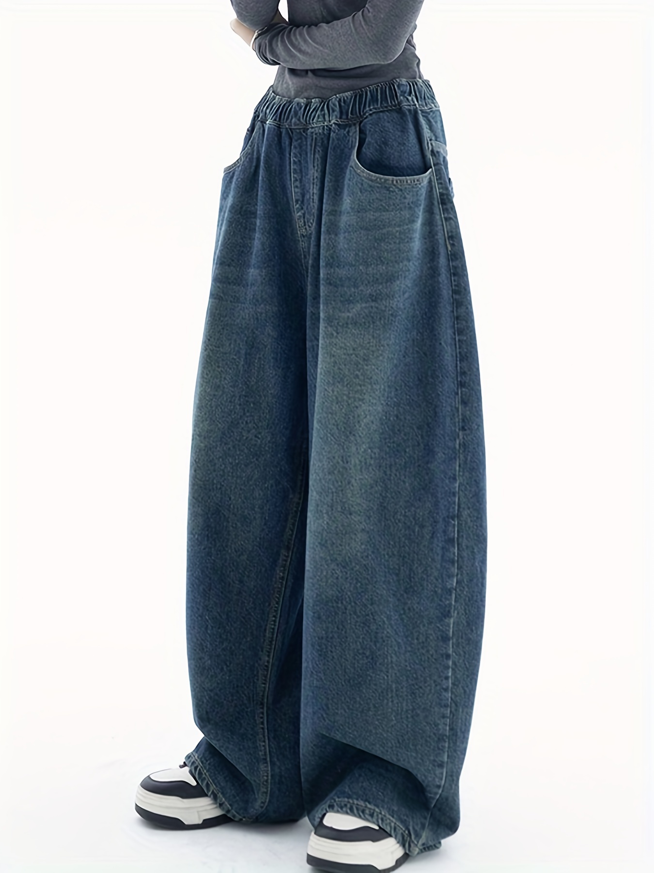 Buy Women's Classic Denim Jeans Wide Leg Elastic High Waist