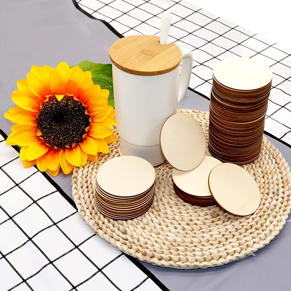 Wood Circles Wood Discs Blank Wooden Round Natural Wooden - Temu