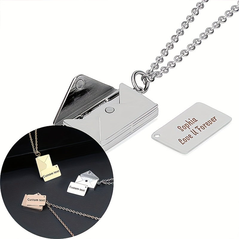 Custom Envelope Photo Locket Necklace, Silver/Steel / Engrave