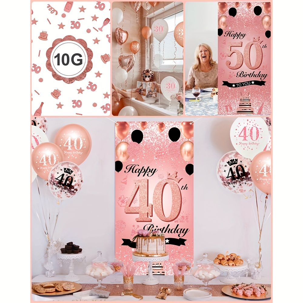Cartel de feliz cumpleaños 50 para mujer, decoración de cumpleaños número  50 color oro rosa para mujeres, suministros de fiesta de cumpleaños de 50