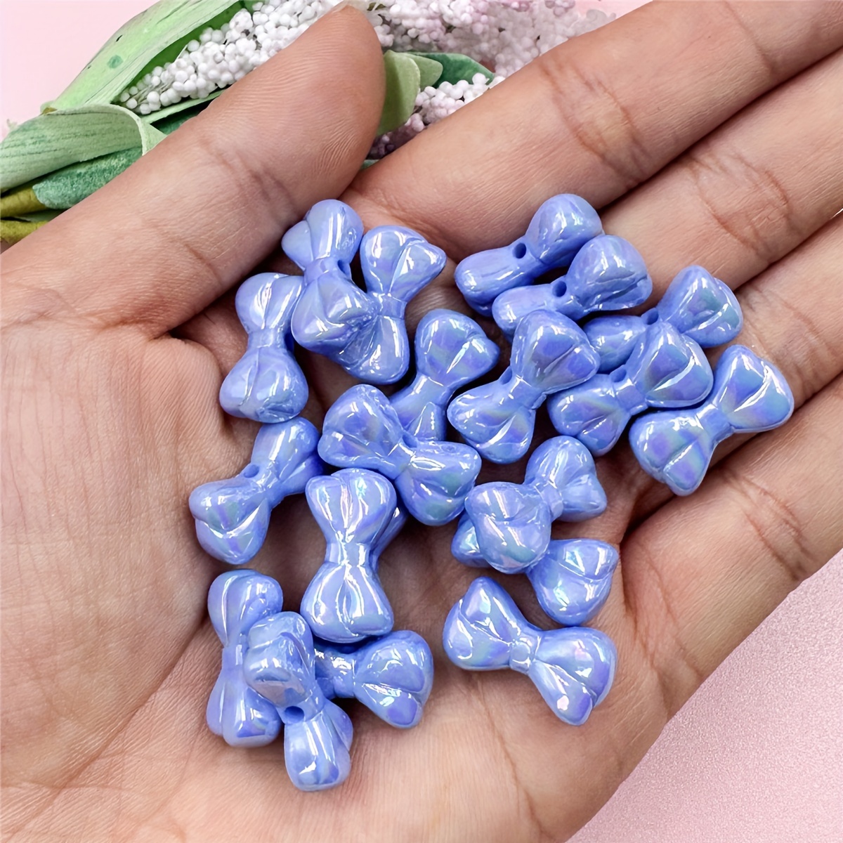 DIY Jewelry Findings 80pcs 24*32mm Glitter UV Coated Acrylic Bow Beads Glow  In the Dark Plastic Ribbon Knots Beading Material