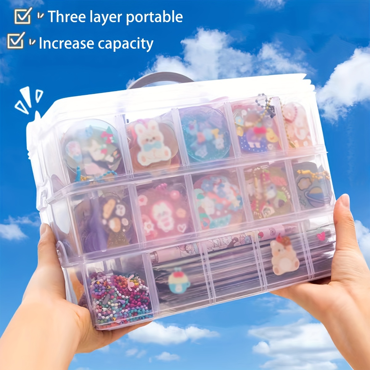LZYMSZ 3-Tier Transparent Adjustable Stackable Compartment Slot Plastic  Storage Box, Snap-Lock Clear Container Box for Storing Toy Jewelry  Accessory