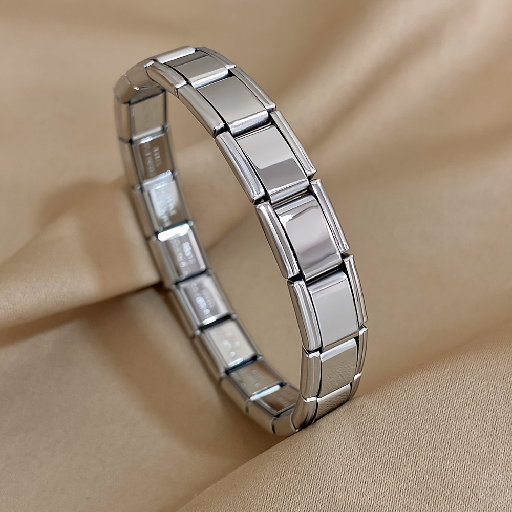 TEMU Bracciale a bracciale a bracciale a bracciale in acciaio inossidabile, cinturino da orologio a catena elastico largo a bracciale a bracciale a