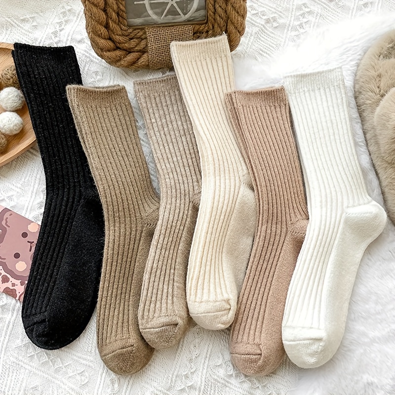 

6 Pairs Simple Solid Socks, Comfy & Warm Mid Tube Socks, Women's Stockings & Hosiery
