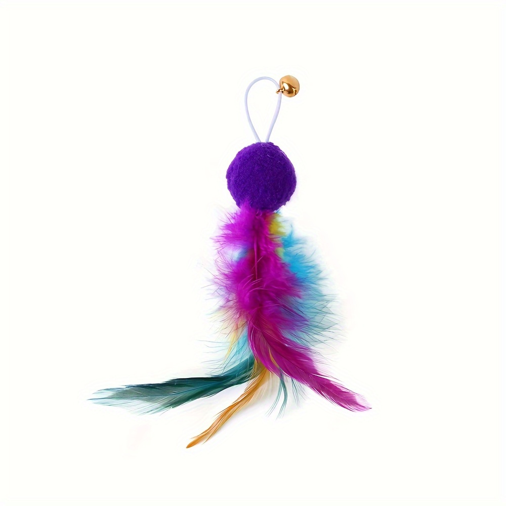 1pc Colorful Feather Cat Toy, Replacement Head For Cat Teaser Wand With Fur  Ball, Feather And Bell