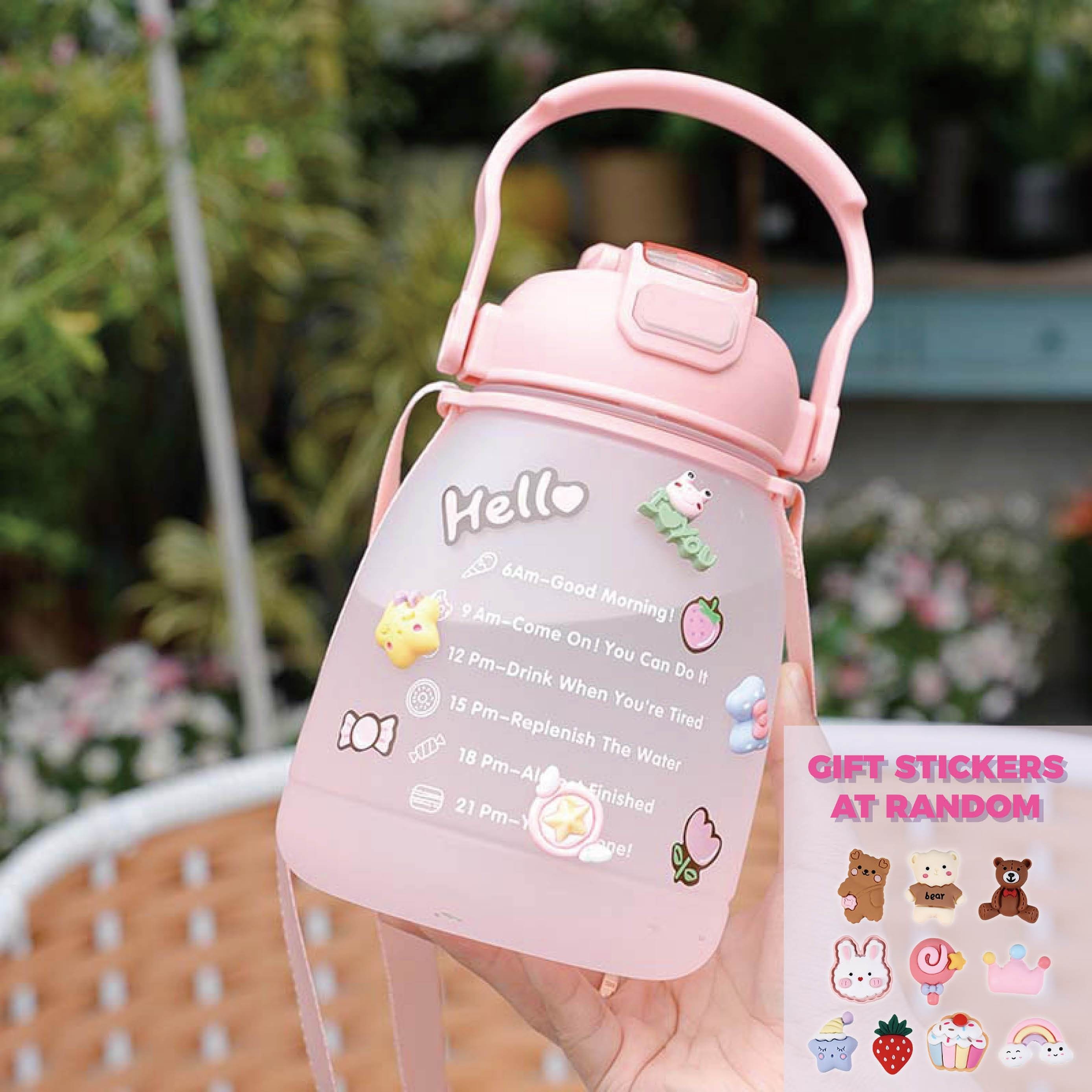 1300ml Drinking Water Bottle with Stickers Straw Cute Big Belly Water Jug  Cup