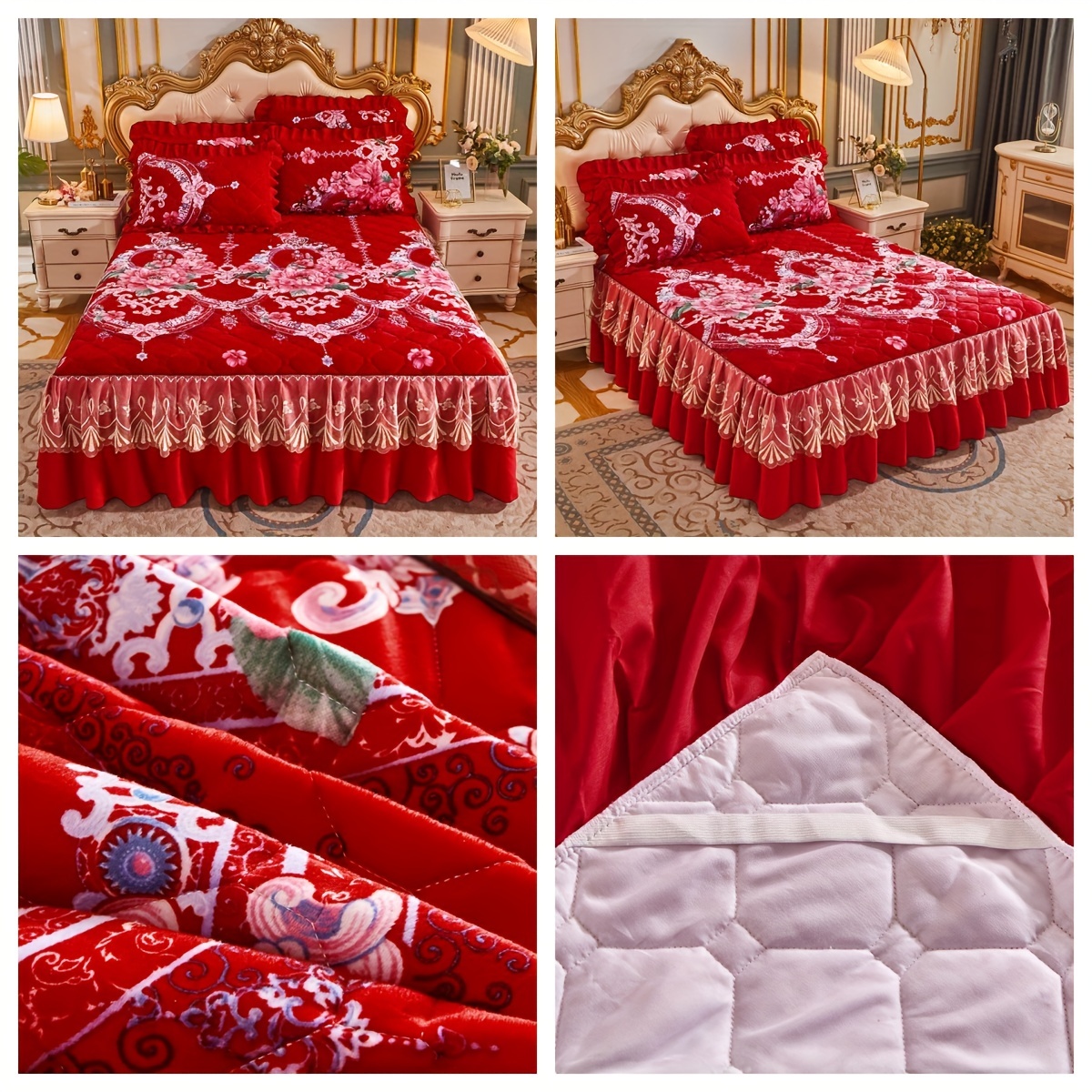 luxurious 3pcs   bed skirt set with pillowcases   machine washable   fit non slip full coverage for a   experience details 1