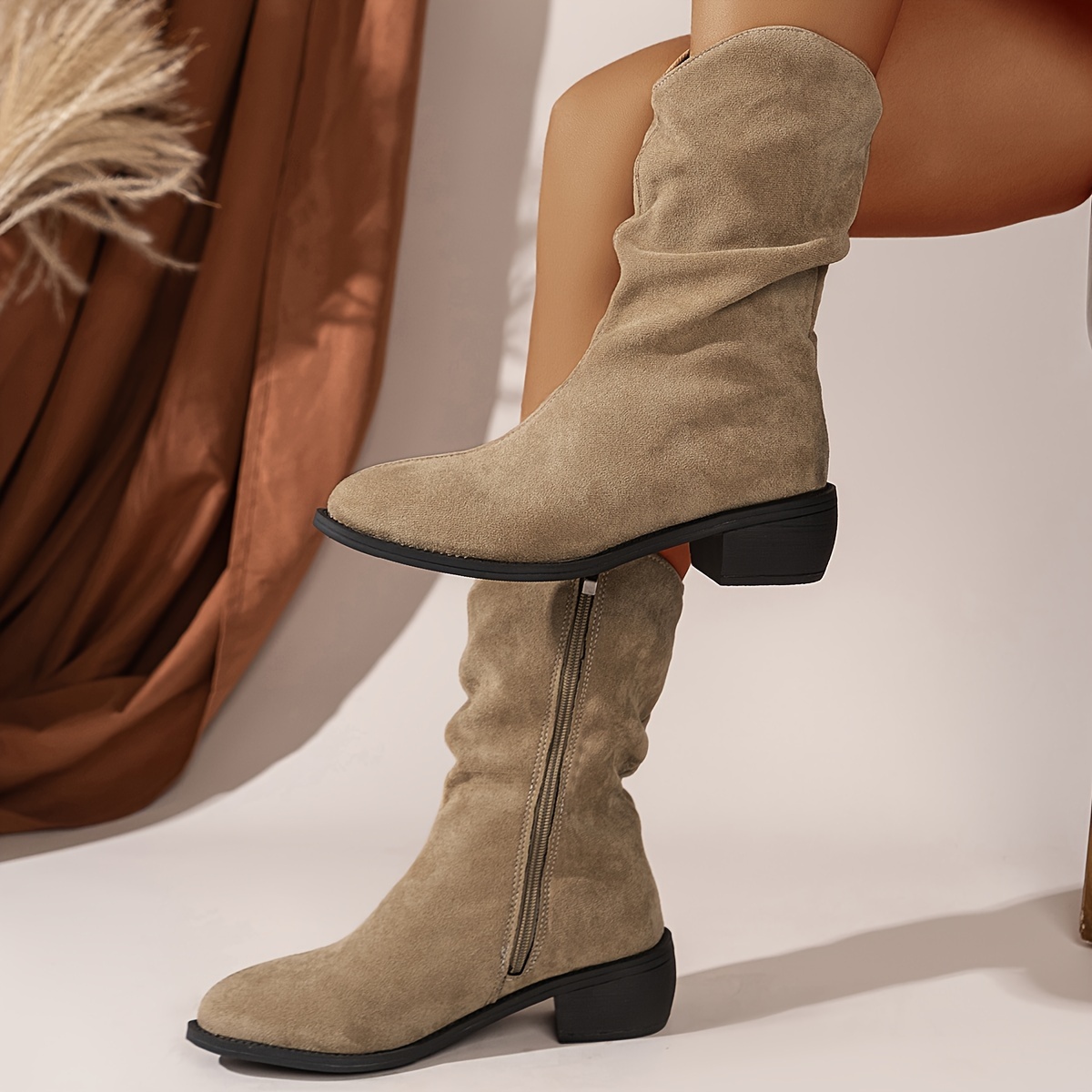 Bottes Courtes Pour Femmes, Bottes Mi-mollet À La Mode, Nouveau Style 2023,  Talons Épais, Fermeture À Glissière, Bout Pointu, Matériau Élastique En  Velours, Aide À Façonner La Courbe De Votre Jambe, Automne/hiver