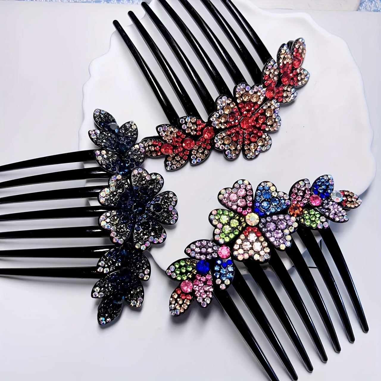 

Colorful Rhinestone Flower Hair Comb Vintage Simple Hair Insert Women's Daily Plate Hair Accessories