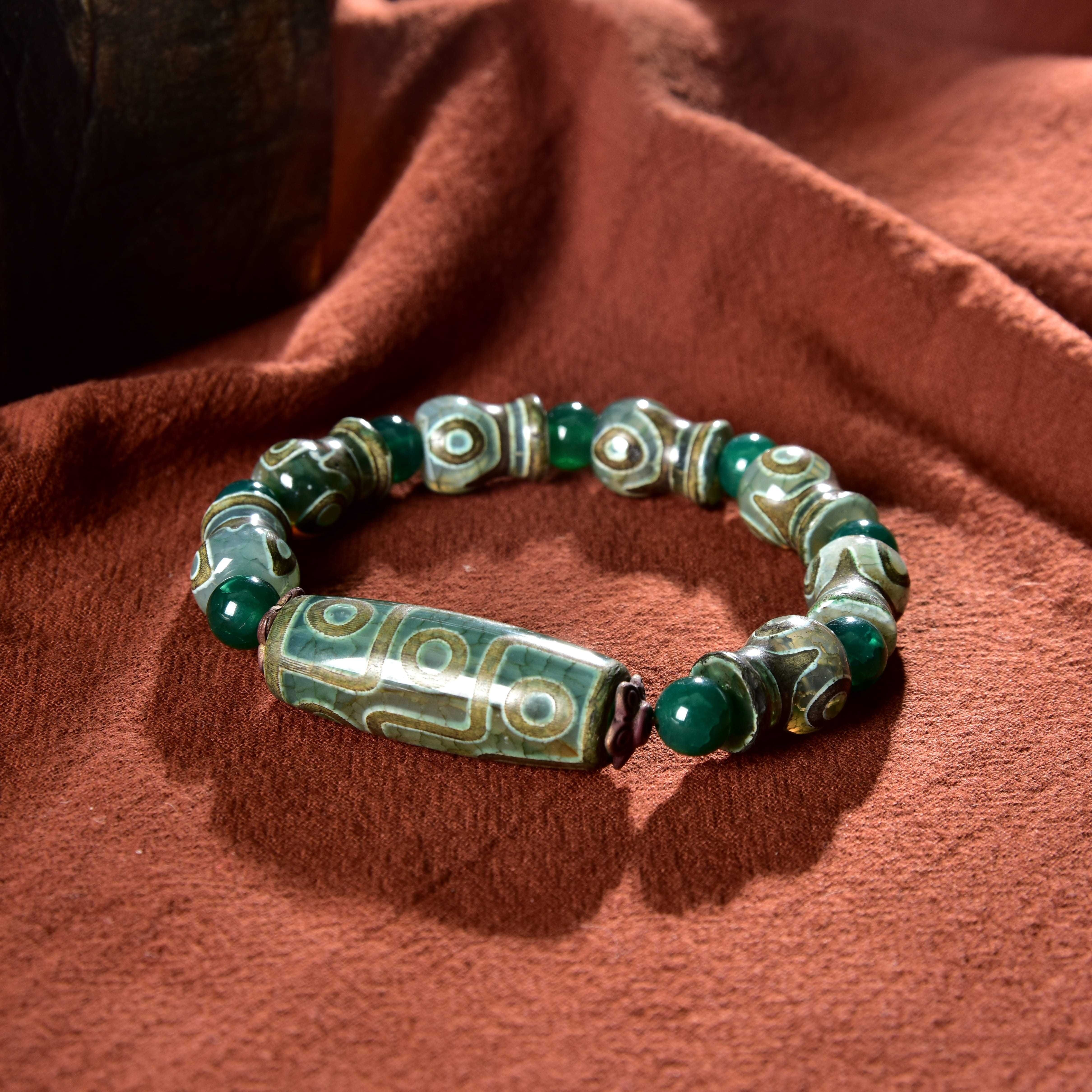 Old material jade green cherry blossom agate green strawberry crystal  ancient glass bead bracelet - Shop polkadotsandmoonbeams Bracelets - Pinkoi