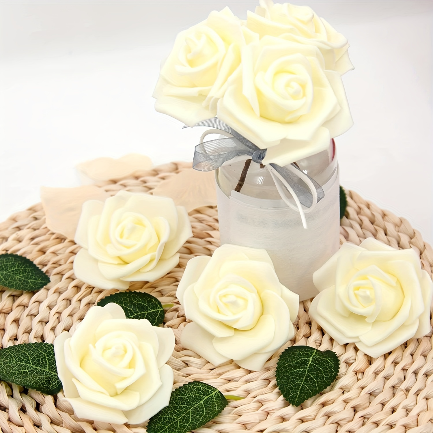 50PCS Fake Rose Flower Heads, Artificial Flower Foam Rose for DIY