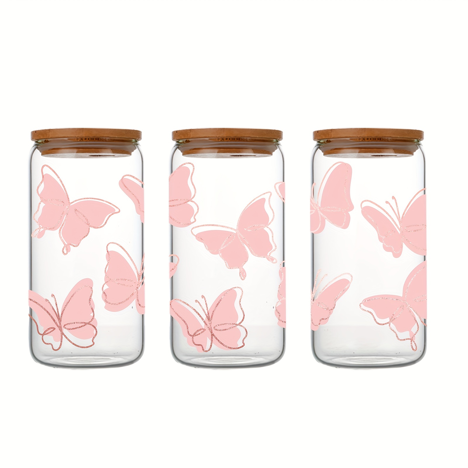 Butterfly 16 oz Glass can cup with bamboo lid and straw – MoeLunar  Creativity