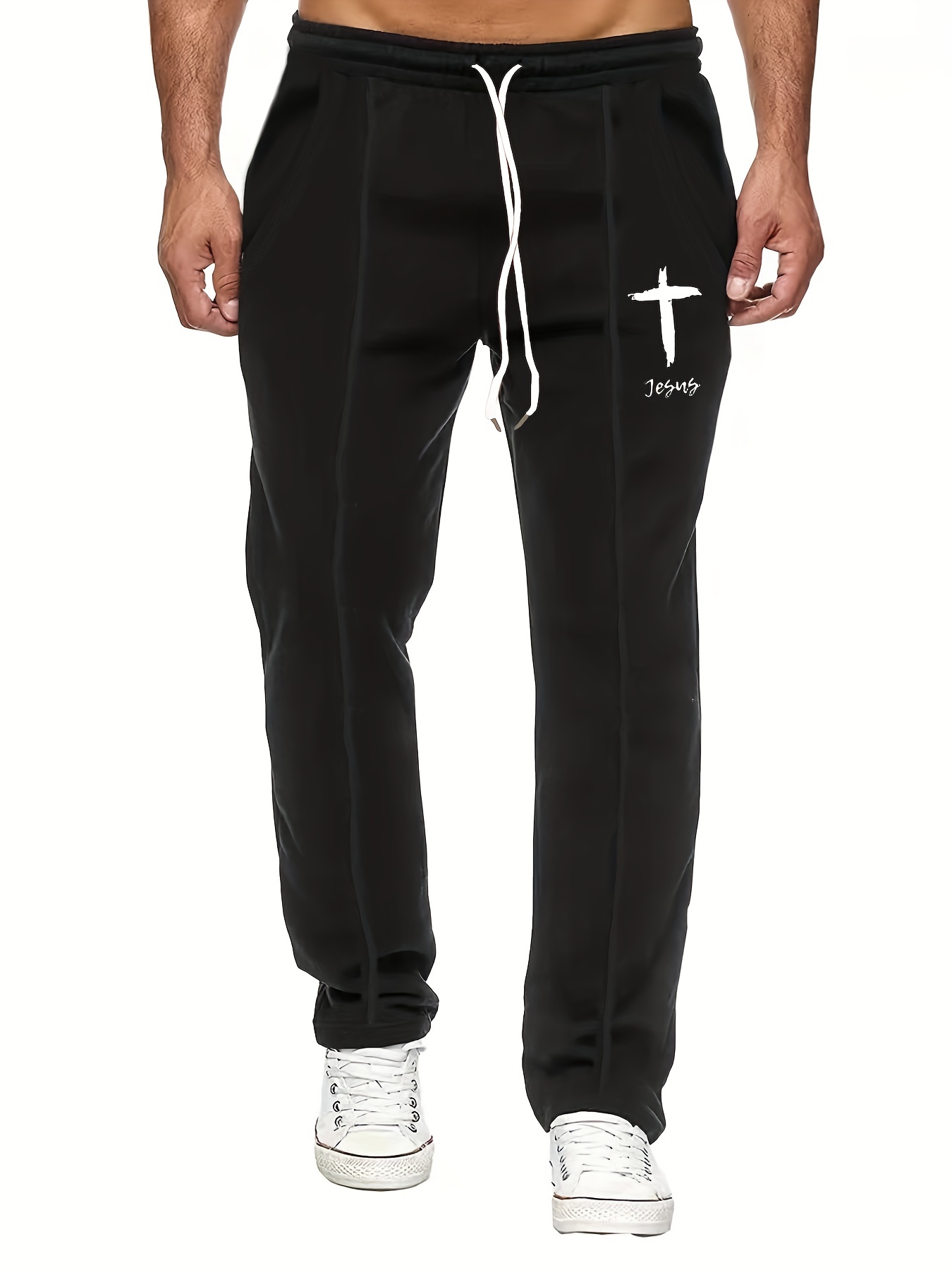 Cross Pattern Casual Stretch Drawstring Pants Men's Spring Summer Outdoor