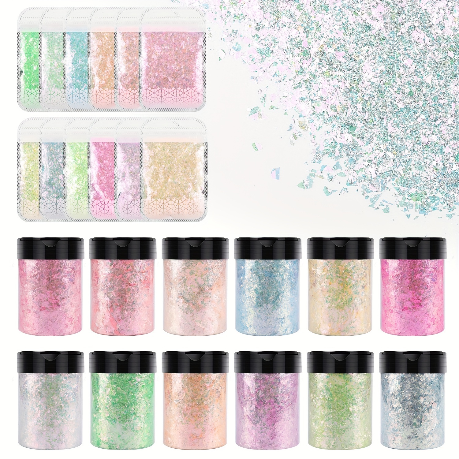 12 Colors Hexagon Chunky Glitter Holographic Crafts Stickers Sequins Nail  Glitter Mermaid Powder Flakes Shiny Charms Hexagon Sequins Suitable for