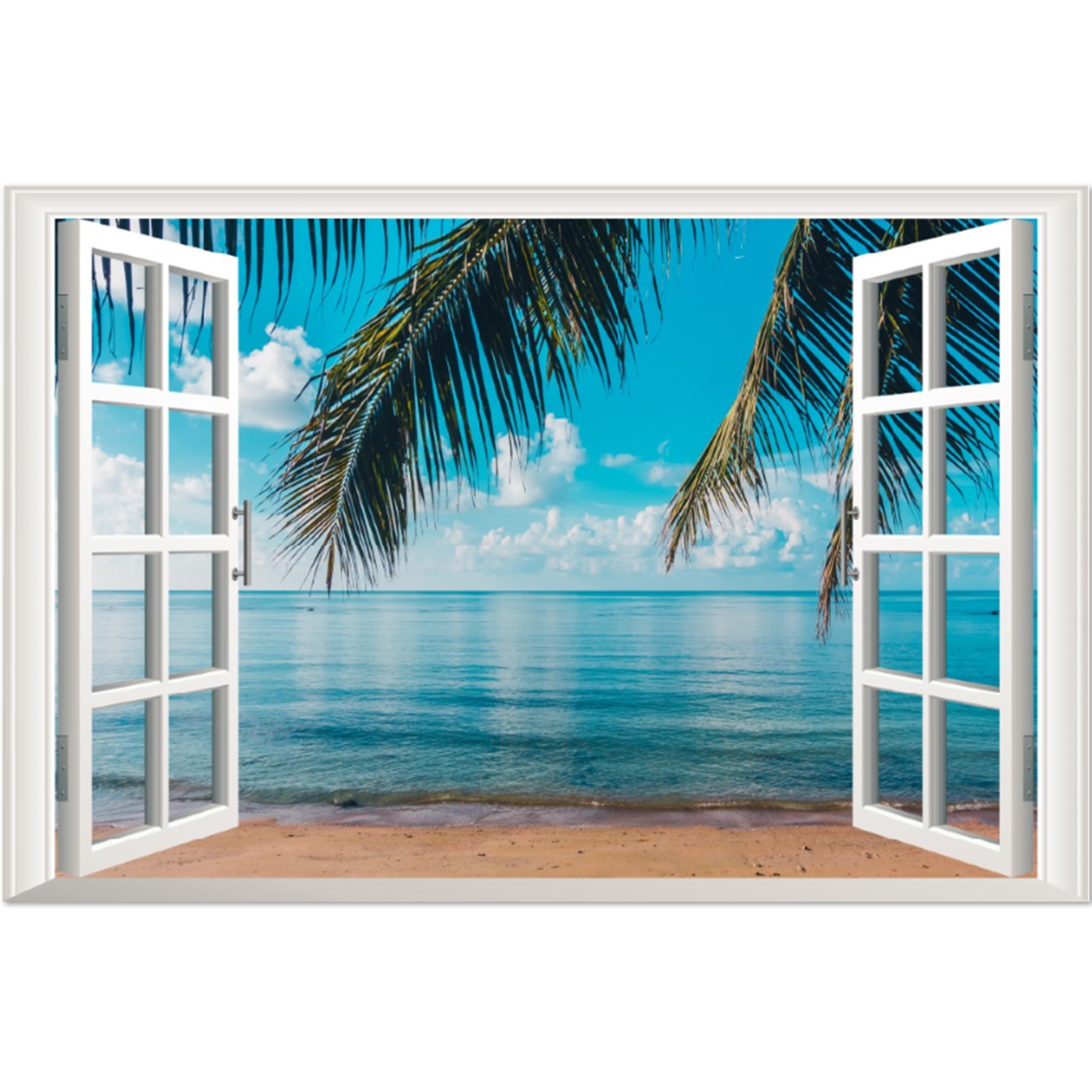 Etiqueta de la pared de la playa Efecto de la ventana 3D Vista Calcomanía  de la