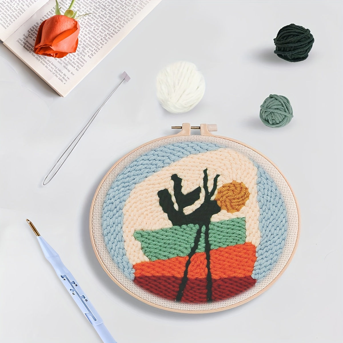 Beginner Punch Needle Kit/ Happy Fall Floral / Yarn Craft Kit / Rug Hooking  