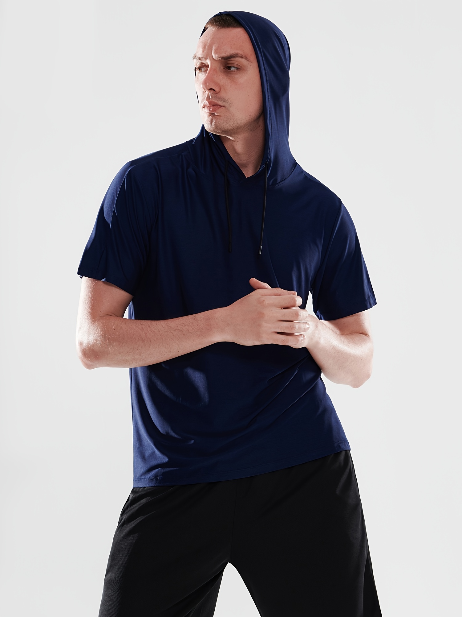Temu Men's Casual Sports Shirt, Summer Quick Dry Breathable Hooded Short Sleeve Top, Outdoor Basketball, Street Basketball Running Marathon Half Sleeve