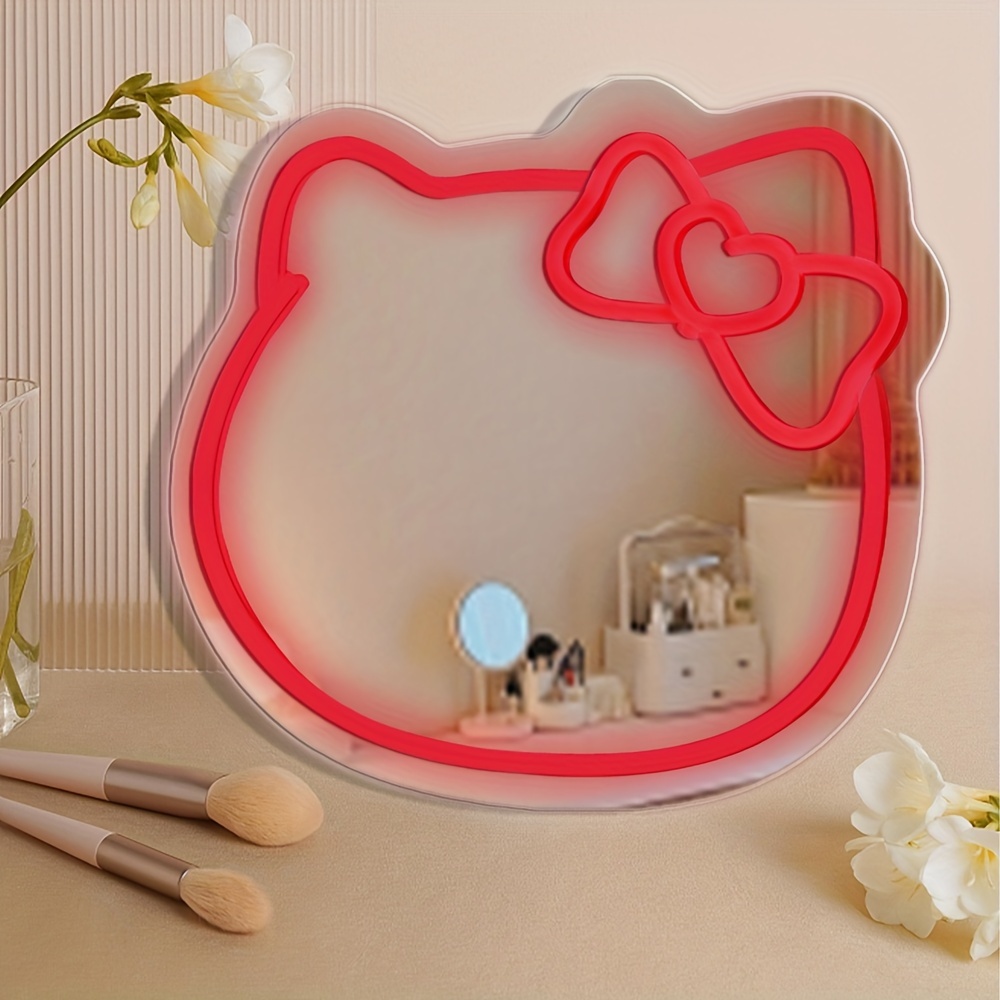 Mignon Miroir de Chat Noeud Papillon Néon LED, pour la décoration mural,  pour le maquillage, Chambre d'enfant, cadeau d'anniversaire de Dame