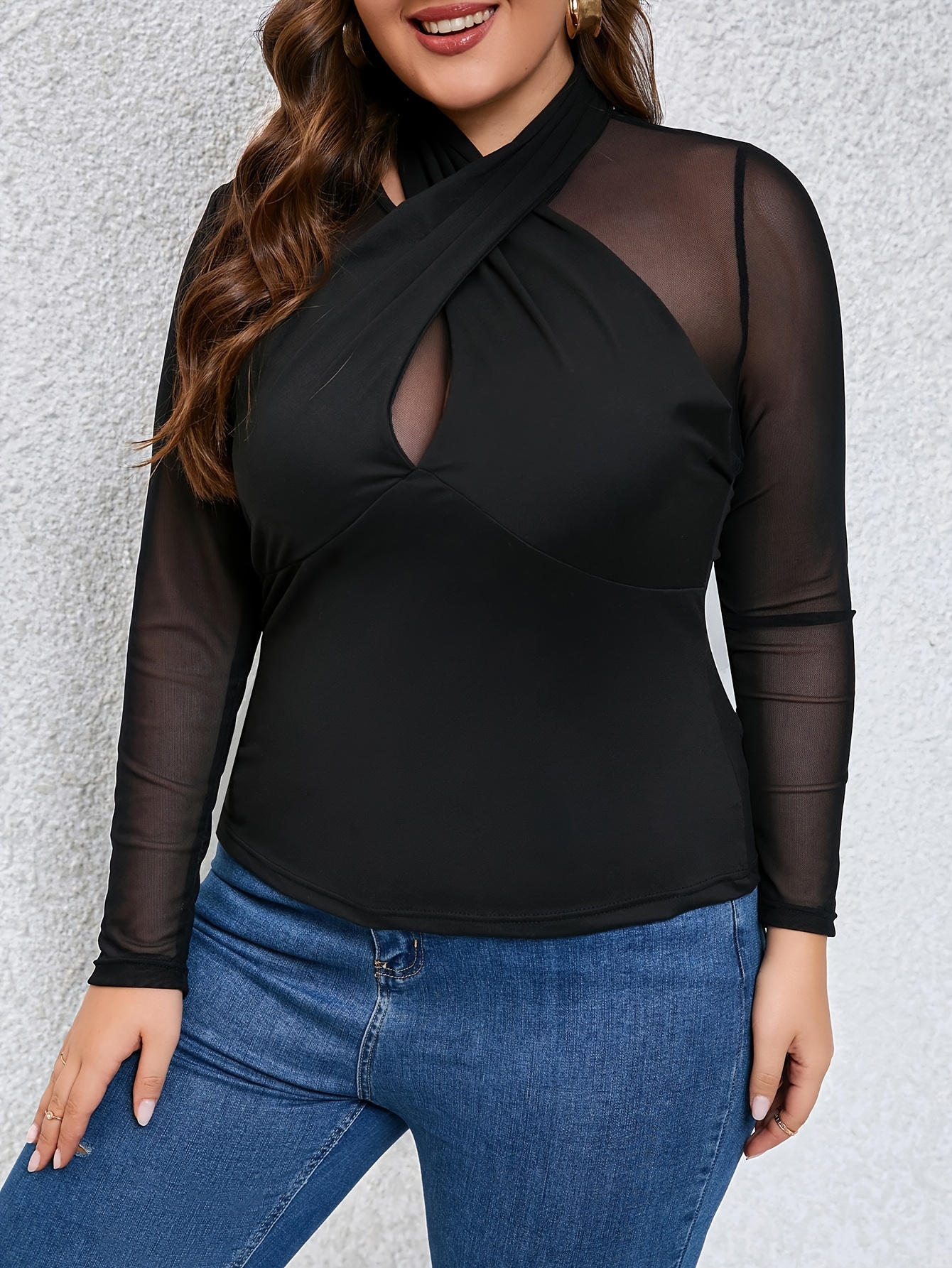 Sexy Blouses Women, women's Sexy Mesh Long Sleeve Top