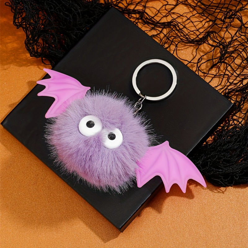 Creative Dark Keychain Halloween Bat Soft Pom Pom Animal Car