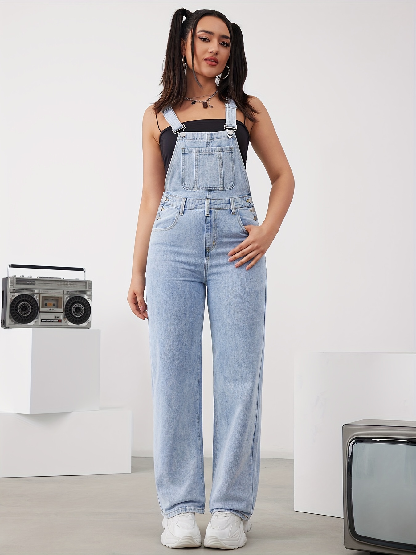 Casual Women Spaghetti Straps Denim Jumpsuit Wide Leg Jeans Sleeveless  Overalls Summer Outfit Oversize S-3XL