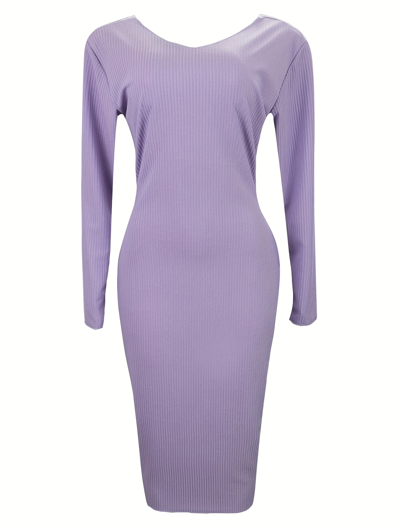 Plus Size Rib Knit V Neck Soild Bodycon Dress Women's Plus - Temu