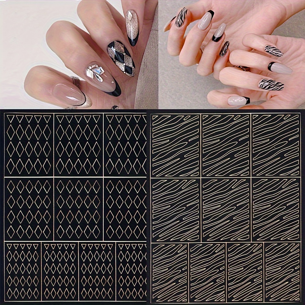 12 Sheets Airbrush Stencils Nail Stickers Hollow Nail Guides