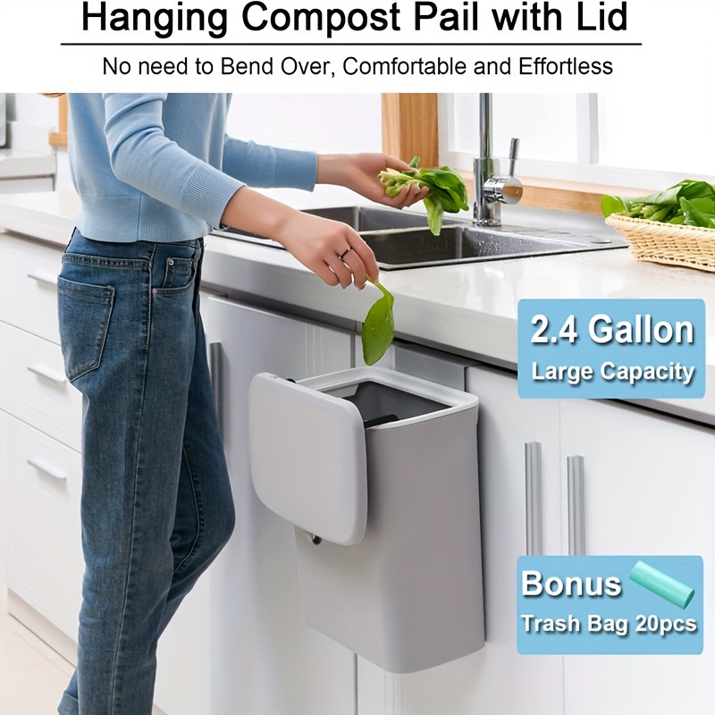 Kitchen 1.3 Gallon Counter Compost Bin Small Hanging Trash Can