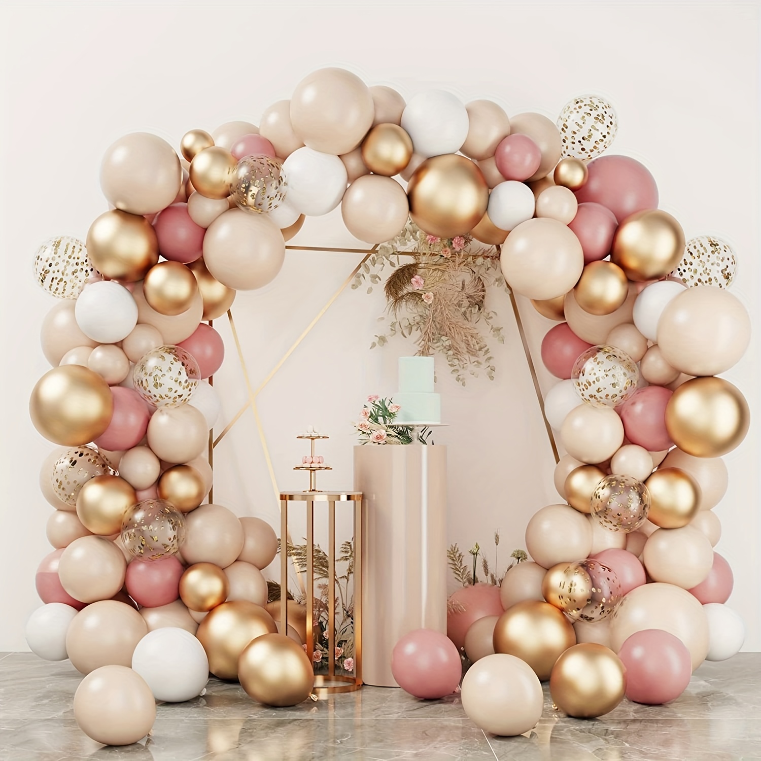  Kit de arco redondo de globos, soporte de marco de arco de  metal dorado grande de 7.2 ft con base para decoración al aire libre, boda,  fiesta de cumpleaños, baby shower (