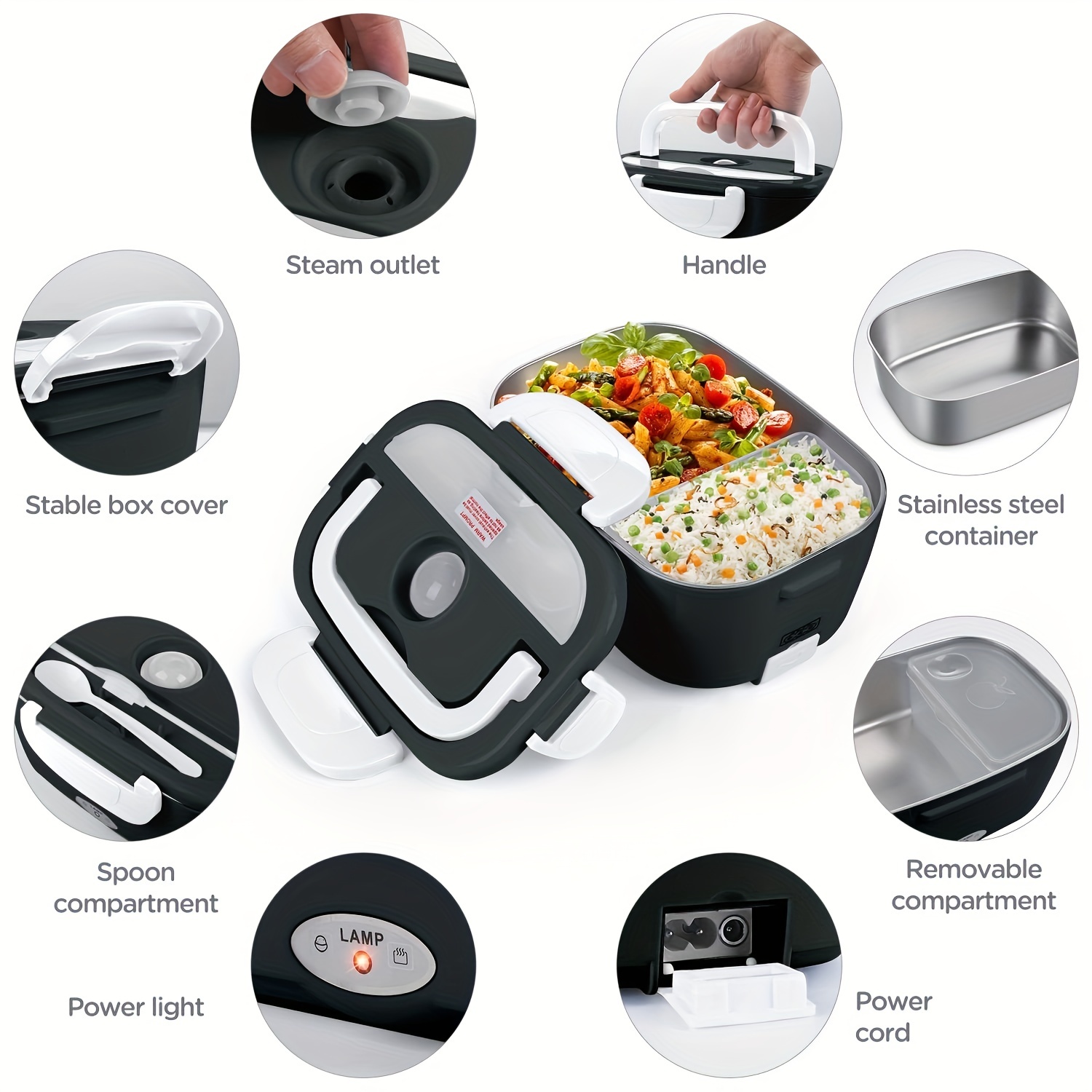 Auingote Horno portátil, calentador de alimentos portátil de 12 V, 24 V,  110 V, mini calentador personal para recalentar alimentos en el automóvil