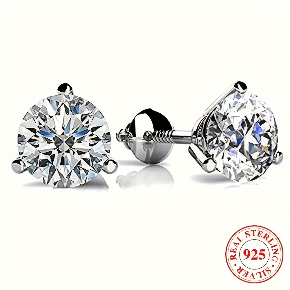 

1pair 925 Sterling Silver 6/7/8mm Round Cubic Zirconia Stud Earrings For Men, Screw Back Earrings, Valentine's Day Engagement Jewelry Gift