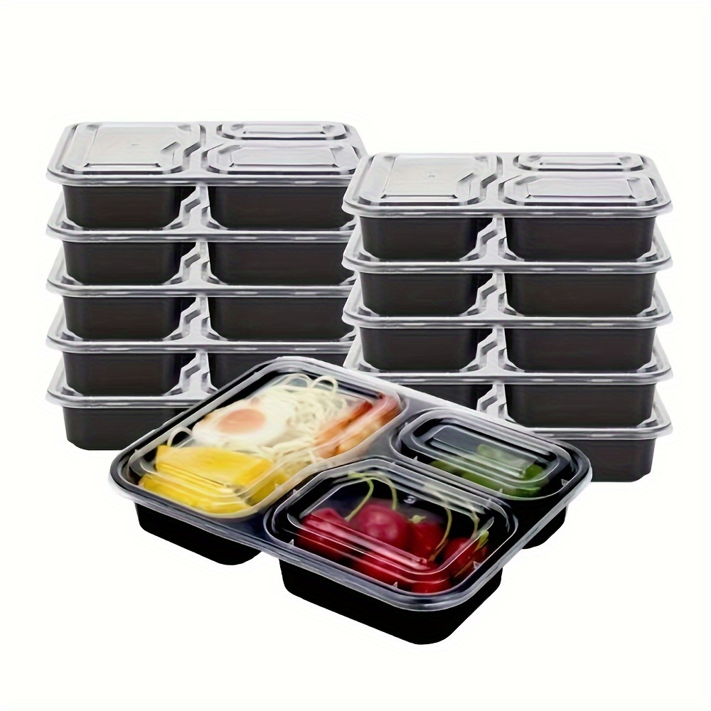 Disposable Plastic Bento Lunch Box For Microwavable PP With 3 Compartment