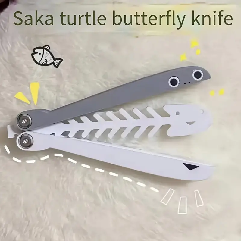 Cute Cool Fish Bone Shark Design Butterfly Knife Safe - Temu