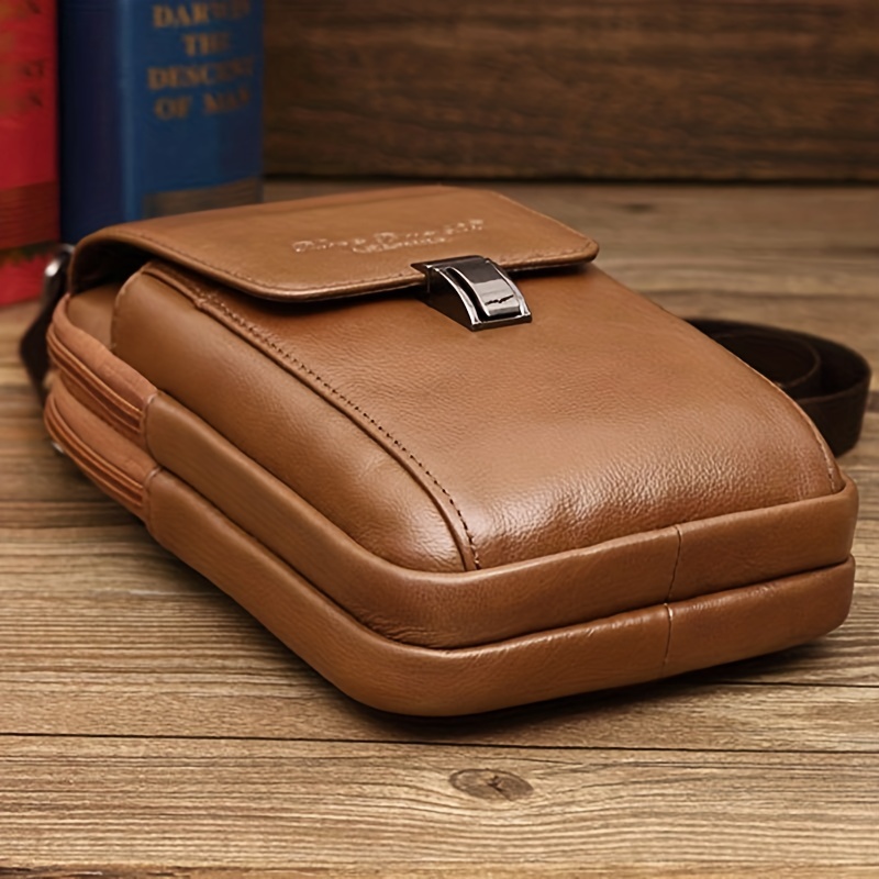 7 INCH LEATHER SATCHEL, Brown