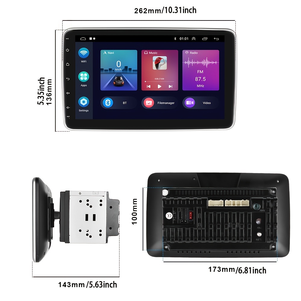 KUNFINE Universal Android Autoradio FM Radio Navegación del Coche Estéreo  Pad Reproductor Multimedia GPS 10 IPS Pantalla Táctil BT WiFi 2 DIN