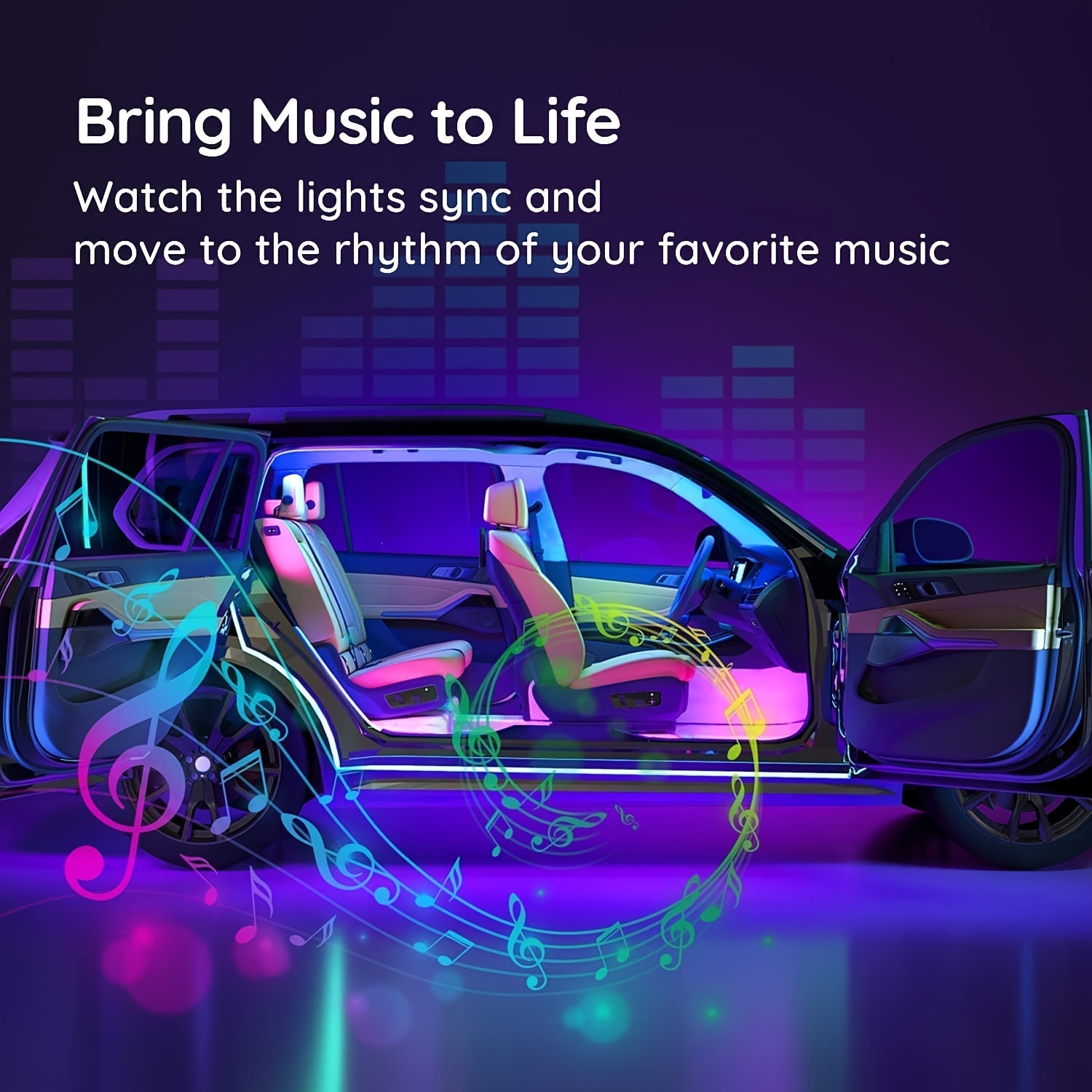 Car LED Lights, Car Accessories ,Smart Car Interior Lights With App  Control, RGB Inside Car Lights With DIY Mode And Music Mode, DC 12V