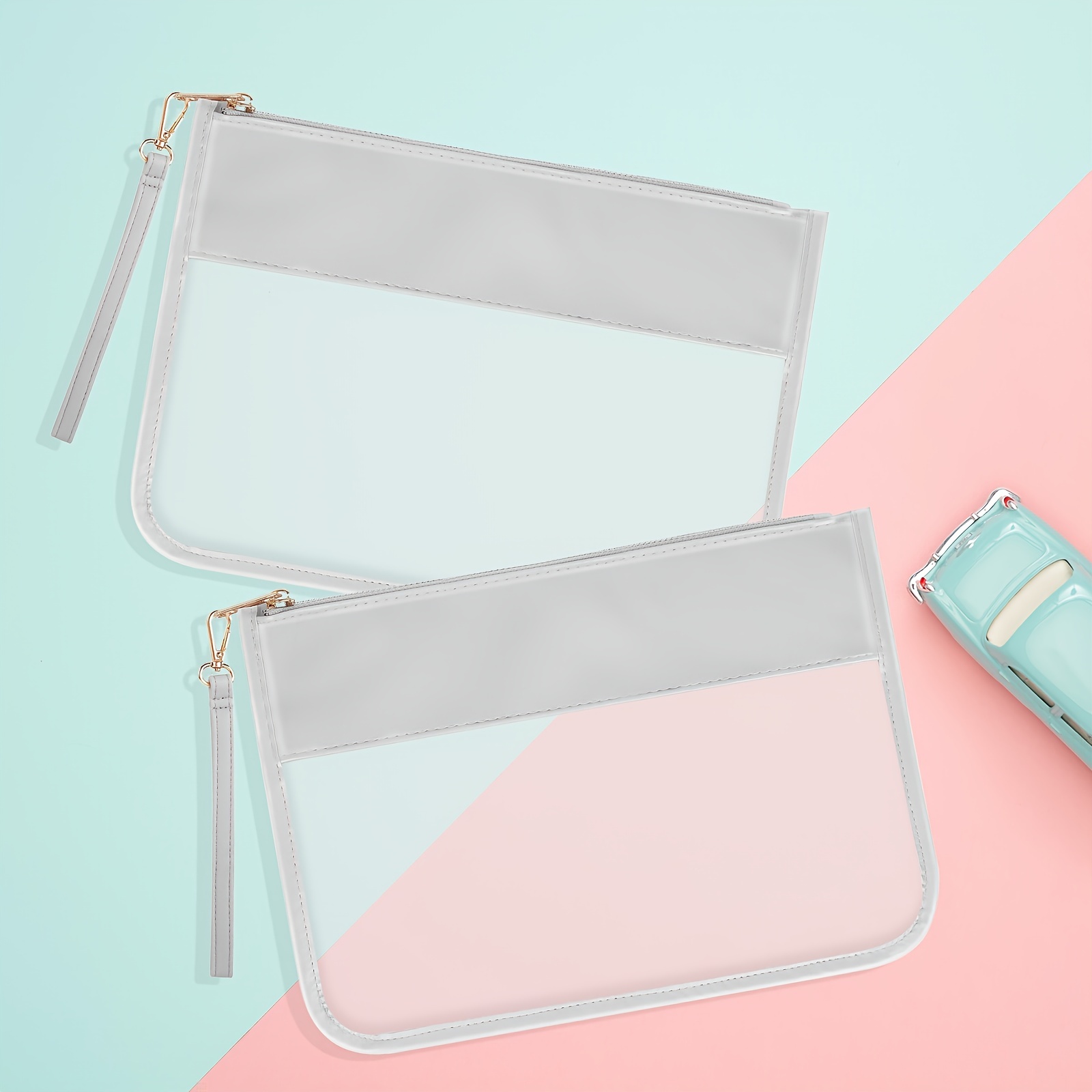  2Pcs Clear Zipper Pouches - Travel Toiletry Bag Makeup  Organizer Cosmetic Bags for Women Clear Toiletry Bag Small Makeup Pouch  Plastic Zipper Bags Zipper Pouch - Girls Travel Toiletry Bag Pencil