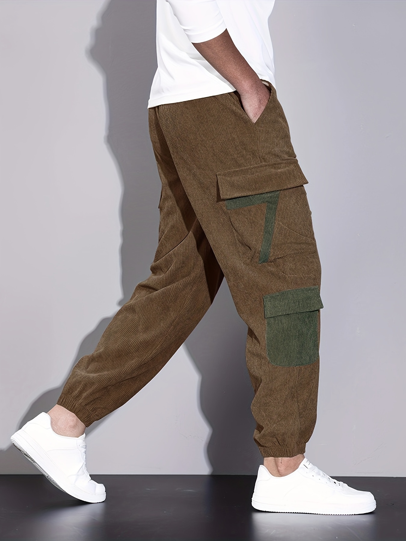 Trendy Corduroy Cargo Drawstring Pants Men's Multi Flap - Temu