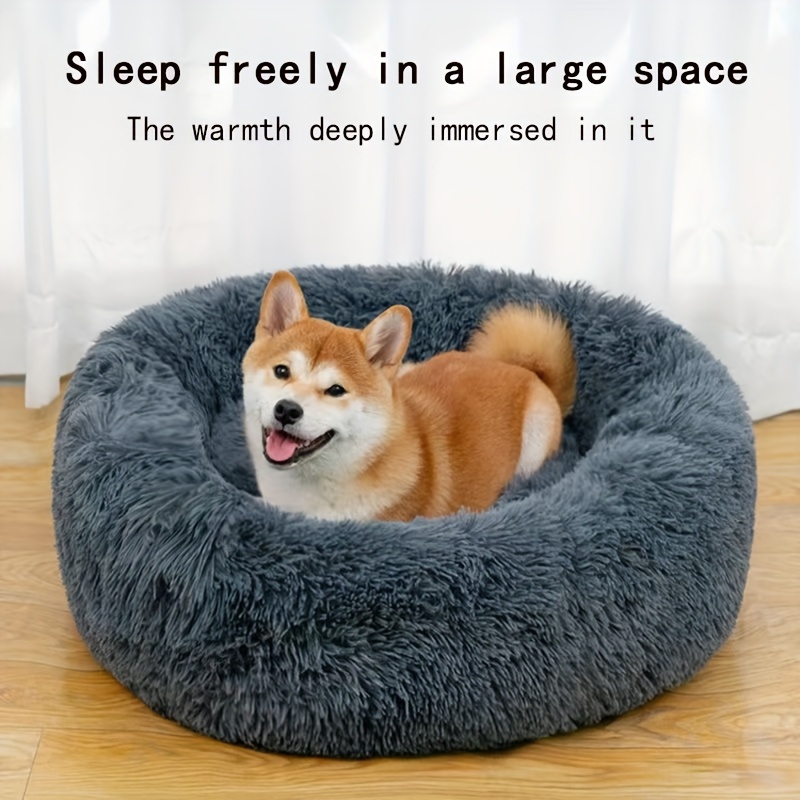 

Cozy Plush Round Dog Bed Winter Warm Dog Sleeping Kennel Soft Long Plush Dog Calming Nest Pet Sleeping Sofa