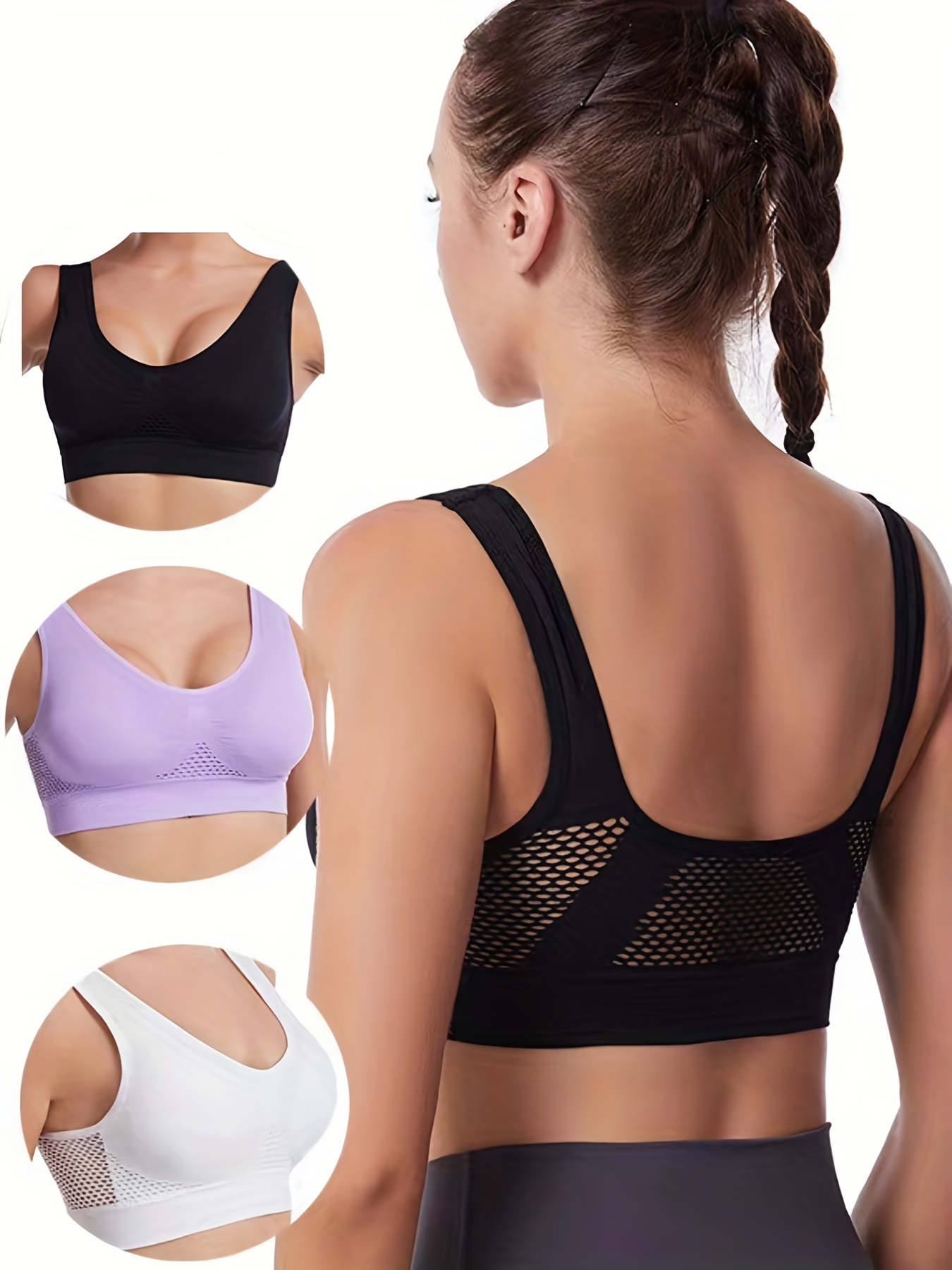 3pcs Cut Out Wireless Sports Bras, Comfy & Breathable Running Workout Bra,  Women's Lingerie & Underwear