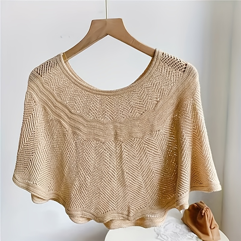 Knitted Shawl Wavy Edge Solid Wrap Cape