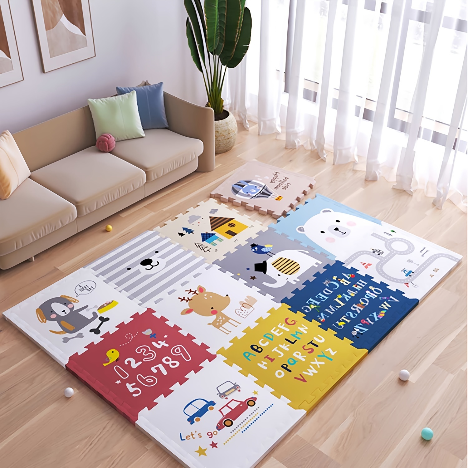 Alfombra de juego para bebés y niños, moderna alfombra de juego de terrazo  | 4 x 6 pies extra gruesa con bordes sin costuras para bebé con color crema