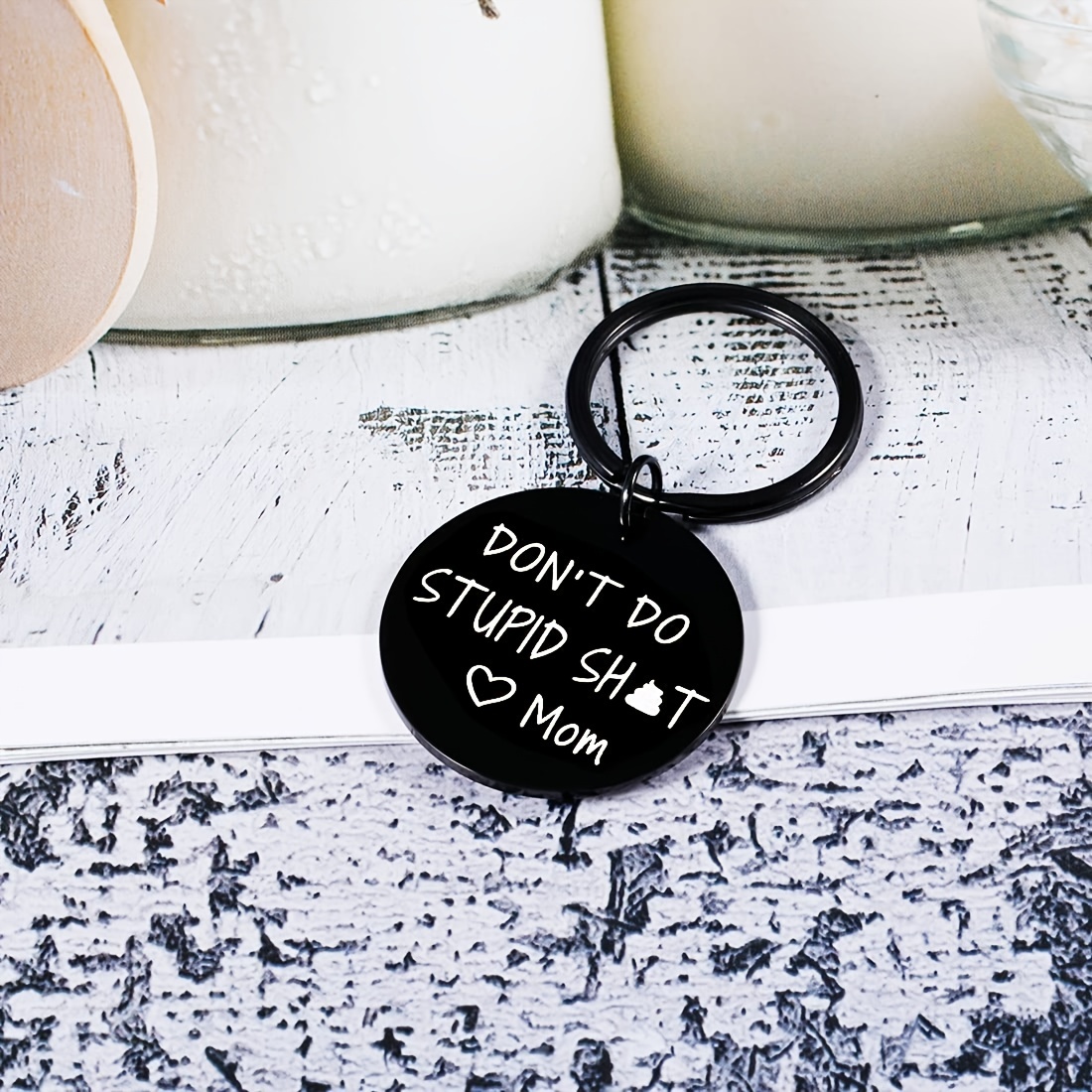 Don't Do Stupid Shit Keychain Stainless Steel Keyring Love Mom Love Dad Love  Mom & Dad Gift For Son Daughter