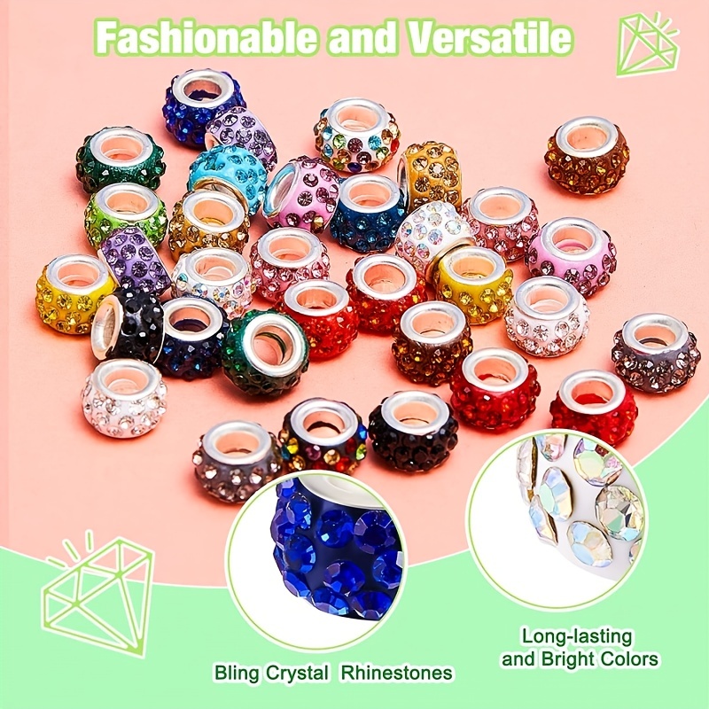 Colorful Rondelle Large Hole Inlaid Rhinestones Loose Beads - Temu