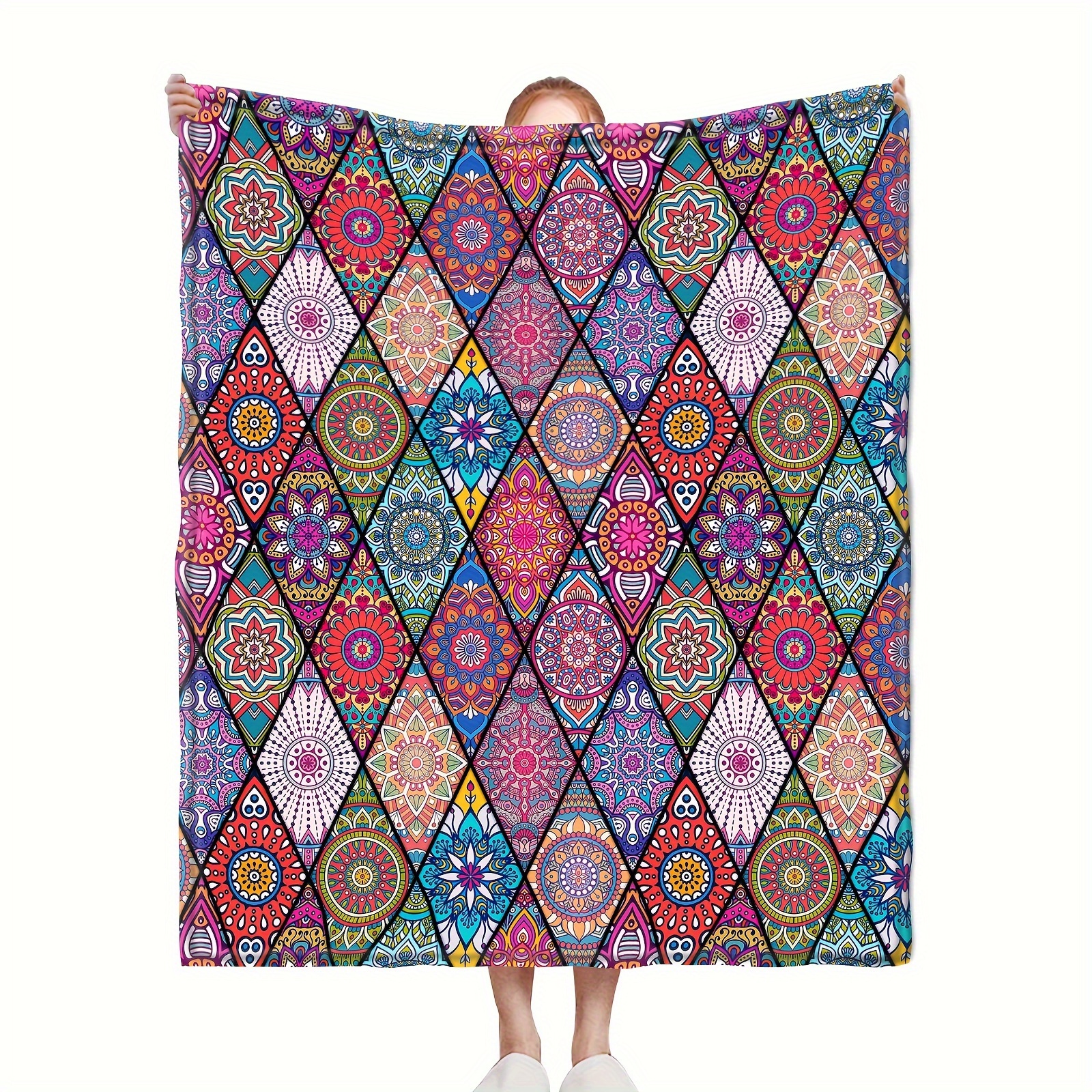 TEMU 1pc Bohemian Style Blanket, Vintage Floral Sofa Throw, Boho Flower Blanket, Gift Blanket For Home Decor