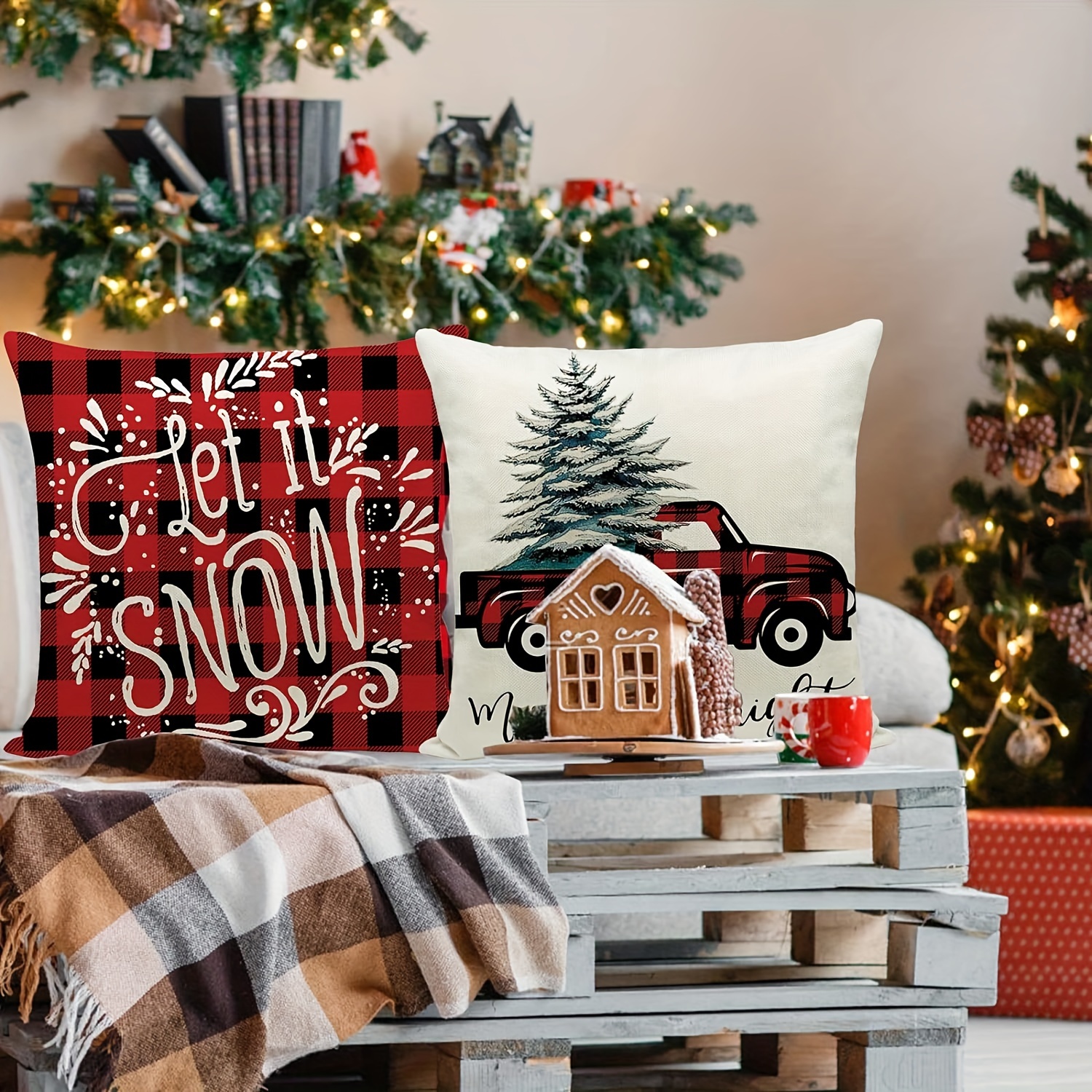 Rustic Christmas Pillow Covers - - Farmhouse Decor For Home - Noel Truck  And Christmas Tree Design - Perfect For Couch Cushion Cases - Includes  Pillow Insert - Temu