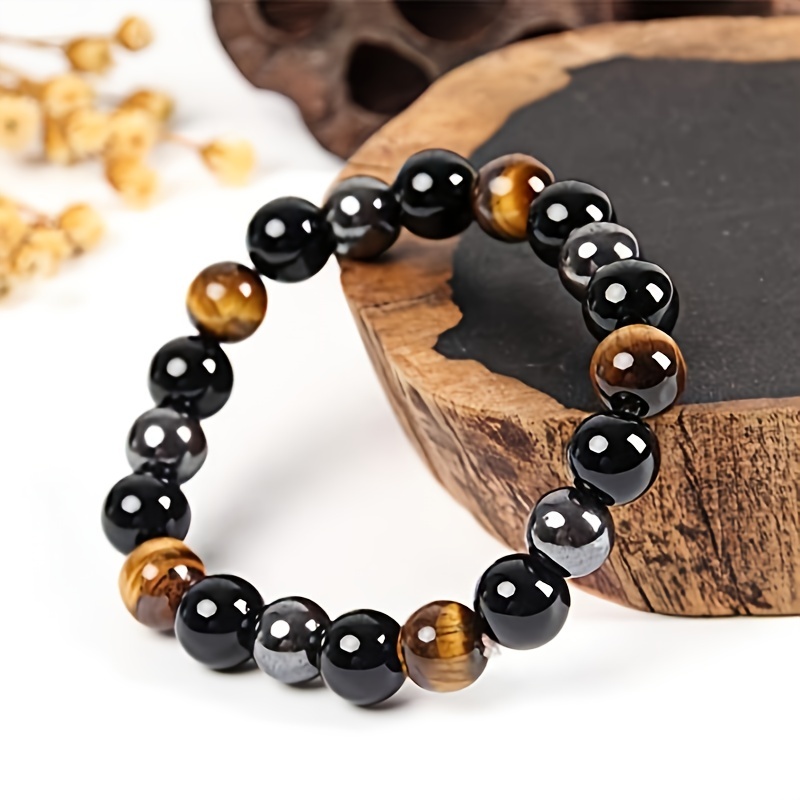 Hematite Black Obsidian Tiger Eye Stone Bracelet for Protection & Luck