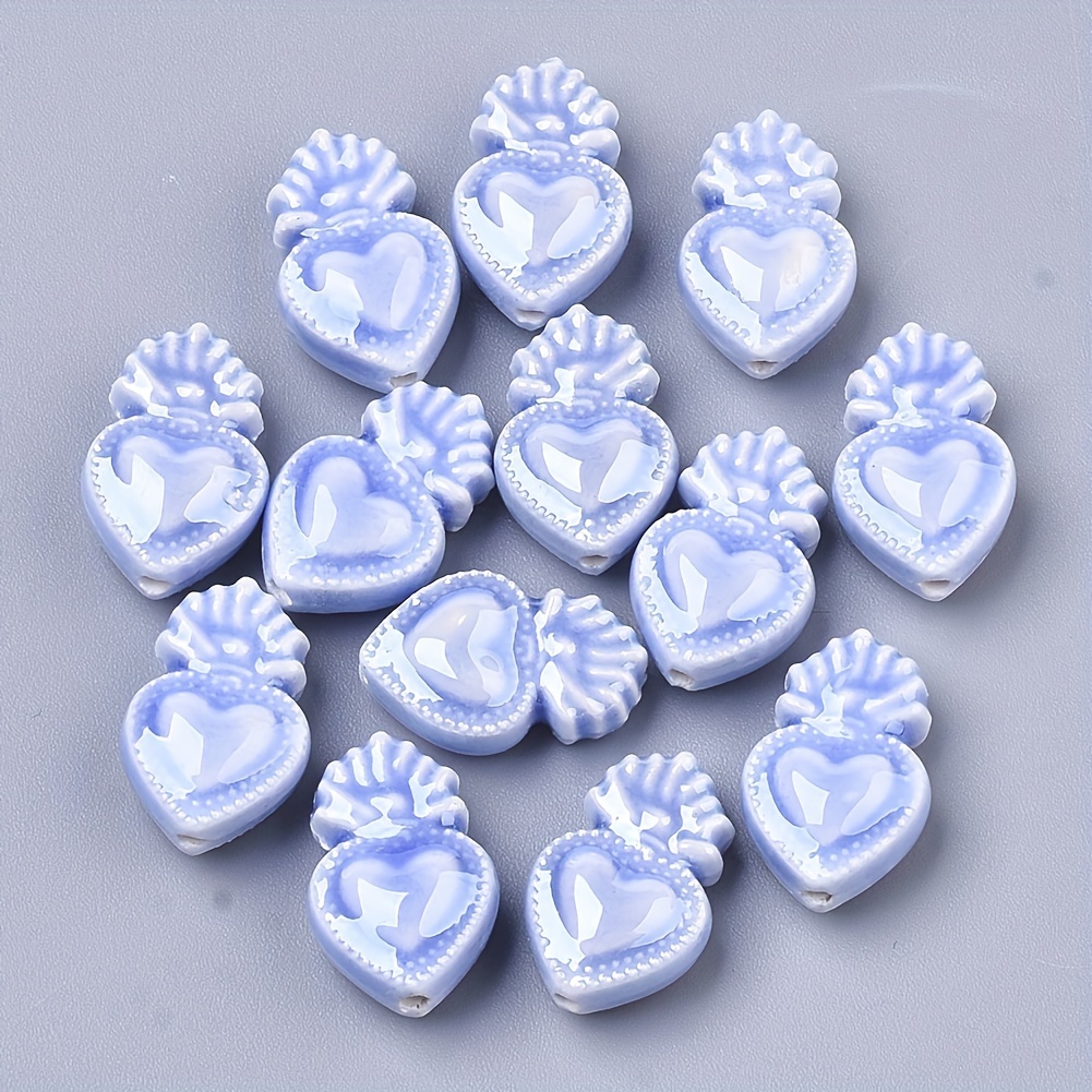 10/20pcs Handmade Porcelain Heart Shape Beads for DIY Jewellery Making